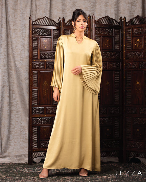 Ethereal Elegance: Pleated Sleeve Crush Satin Dress 60493